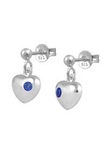 stunning little silver heart dark blue baby birthstone earrings